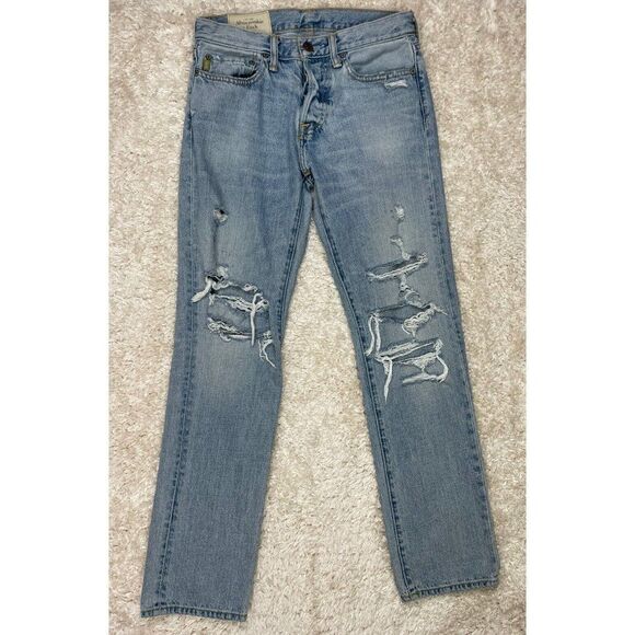 Abercrombie & Fitch Slim Straight Denim Jeans Men Size 28 X 30 Blue Distressed - Picture 1 of 9